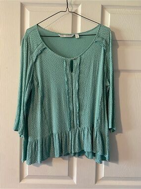 LC Lauren Conrad Mint Green Polka Dot Ruffle Hem Tunic